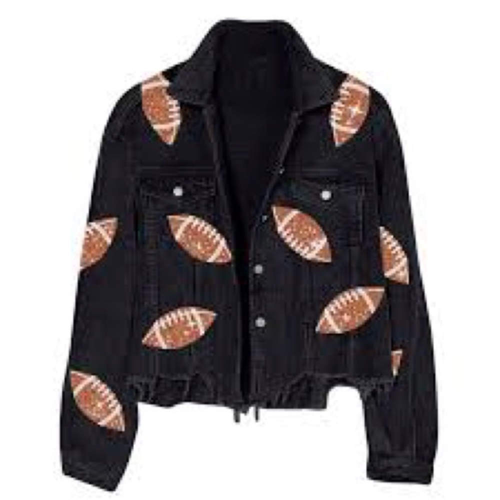 Stylish Black Denim Jacket with Football Design